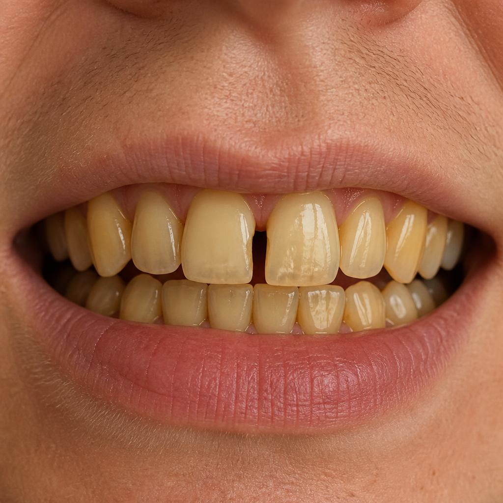 Case 01 · Whitening & bonding — before treatment (illustrative demo)